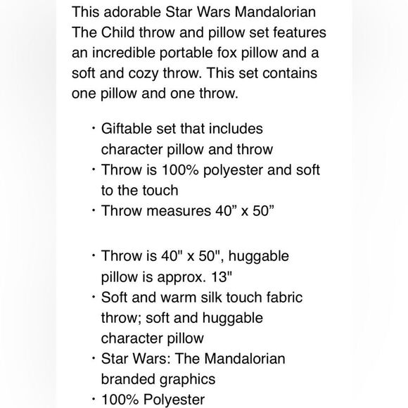 Star Wars Mandalorian The Child Throw with Character Pillow Plush Set. NEW. - Picture 7 of 8